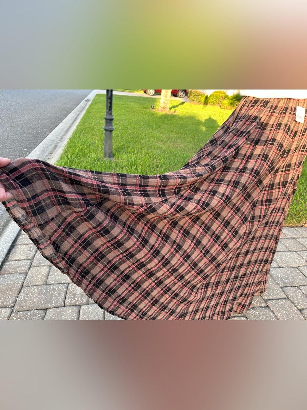 NWT🌷Free People Plaid Printed Mid Rise A-Line Maxi Skirt - Picture 6 of 15